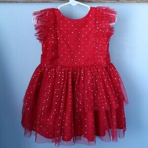 Pippa & Julie Size 24M Red Tulle Dress Silver Foil Dots